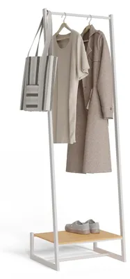 Image de Portant à vêtements métal - Avec étagère à chaussures - 50 x 40 x 160 cm - Blanc