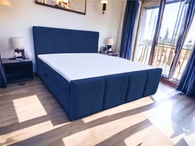 Produktbild von Boxspringbett OSLO II 160 x 200 cm Amor Velvet 13 Blau  Bett mit zwei Bettkästen und H2 Matratze,Komplett-Set mit Matratze und Topper