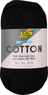 Produktbild von folia 25990 - Baumwolle BLACK, 50 g | Wolle zum Häkeln und Stricken, ca. 150 m, Strickgarn aus 100 % Baumwolle, 32 / 2 x 8, Nadelstärke 2 - 3 mm