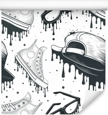 Produktbild von 10m VLIES TAPETE Rolle Jugend Mützen Brillen Sportschuhe Gemalt Motiv XXL