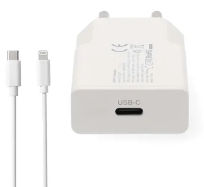 Produktbild von Nedis Netzladegerät - 20 W - GaN - PD3.0 - 1.67 A / 2.22 A / 3.0 A - Anzahl der Ausgänge: 1 - USB-C - Lightning 8-Pin (Lose) Kabel - 1.00 m - Automatische Spannungswahl - Weiss