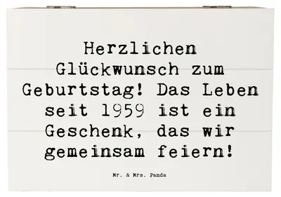 Produktbild von Mr. & Mrs. Panda Truhe Spruch 1959 Geburtstag 22 x 15 cm - Weiß - Geschenk, gemeinsam feiern, schatztruhe, Freunde und Familie, schmuckkiste, Alter, seit, Geschenkbox
