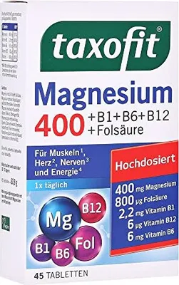 Produktbild von taxofit Magnesium 400 + B1 + B6 + B12 + Folsäure, 45 Tabletten