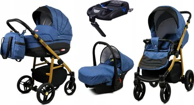 Produktbild von BabyLux® Axel | 4in1 Kinderwagen Set | Jeans | Kombikinderwagen | Kinderwagenset | Isofix-Basiss