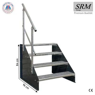 Obrázek produktu pro 4stupňové volně stojící schodiště model 1 volně stojící antracitové schodiště ocelové schodiště šířka 110 cm výška 84 cm se zábradlím na jedné straně