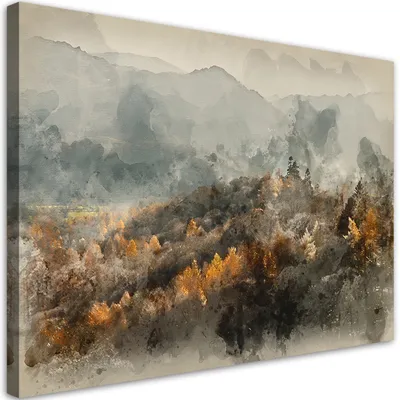Produktbild von Leinwandbild Herbstwald im Nebel 60x40 Feeby Orange bild für die wand bereit zum aufhängen