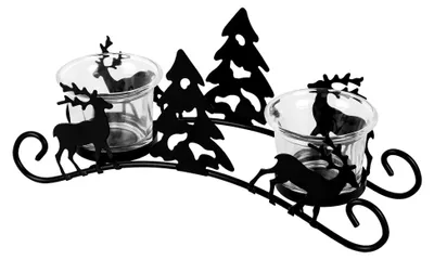 Produktbild von Kerzenleuchter Weihnachten Hirsch Set - Metall Kerzenständer mit Glas-Hurricane für Weihnachtsdekoration