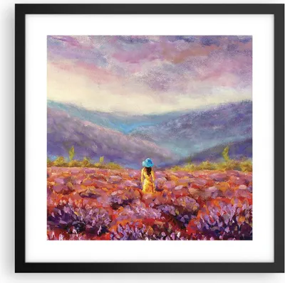 Produktbild von Gerahmtes Poster - Schwarzer Rahmen - Feld Frau Landschaft - 40x40 cm - Wand Bild - Wanddeko - Wandbilder - Kunstposter - Wandposter - Bilderrahmen - Bilder - Kunstdruck - P2BAC40x40-5074