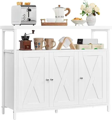 Produktbild von Sideboard, Küchenschrank mit 3 Türen und Offenen Regalen, Buffetschrank Aufbewahrungsschrank verstellbare Ablage 100 × 35 × 81 cm, Weiß
