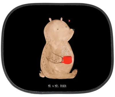 Produktbild von Mr. & Mrs. Panda Sonnenschutz für Auto Bär Kaffee - Schwarz - Geschenk, Bären, Sonnenblende, Teddy, Guten Morgen, Autoscheiben, saugnapf, Coffee, Motivation