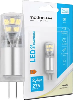 Obrázok produktu pre Modee Lighting LED žiarovka G4 hliník AC-DC 12V 2,4W 4000K 275lm