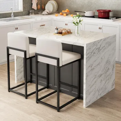 Produktbild von GarveeHome 2-Er Set Esszimmerstühle Aus Kunstleder, Barhocker Mit Metallgestell, G