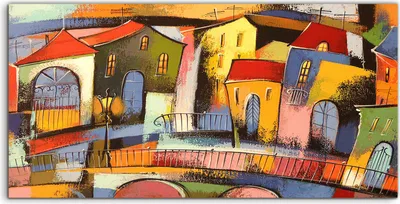 Produktbild von Coloray Acrylbild 140x70  Wandbild Acrylbilder abstrakte Stadt Gebäude Märchenstadt
