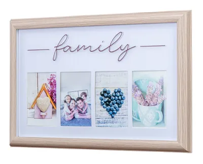 Produktbild von Bilderrahmen 4 Fotos 10x15 Natur Family Passepartout MDF Holz Fotorahmen Bildergalerie Deko Collage Galerie Wohndeko Wanddeko