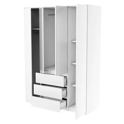 Produktbild von Kleiderschrank Mit Spiegel Schrank Mit Schubladen, Garderobenschrank, Weiß, 154 cm Breite