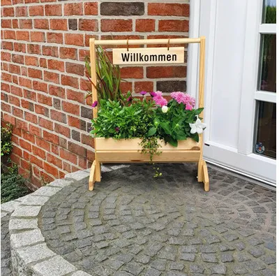 Produktbild von Blumentrog „Willkommen“ aus Holz 59 x 30 x 73 cm natur