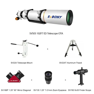 Immagine prodotto di Svbony SV503 ED Set telescopio-rifrattore, rifrattore acromatico 102F7, bassissima dispersione, per astrofotografia, visualizzazione, osservazione planetaria