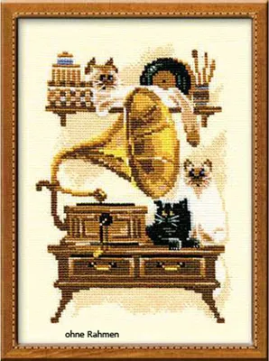 Produktbild von Riolis Kreuzstich-Set "Katze mit Grammophon", Zählmuster