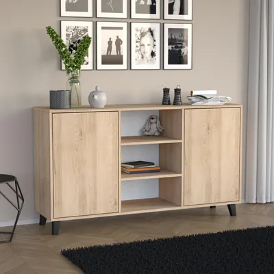 Produktbild von BEAUTYSOFA Kommode HOME 150 cm Artisan, Sideboard mit 2 Türen und drei offenen Fächern, Anrichte für Wohnzimmer & Flur, Push-to-Open, grifflos