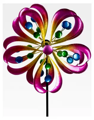 Produktbild von Buntes Windrad Blume aus Metall 128 cm für den Garten