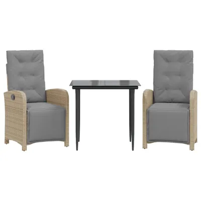 Produktbild von vidaXL 3-tlg. Bistro-Set mit Kissen Hellgrau Poly Rattan
