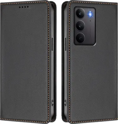 Image de Étui en cuir pour Realme C75 4G, étui à rabat magnétique en cuirPolyuréthaneavec support, noir