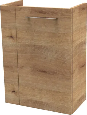 Produktbild von Fackelmann MILANO Waschbeckenunterschrank schmal Unterschrank für Waschtisch im Gäste-WC (44 cm x 60 cm x 24,3 cm) Türanschlag rechts SBC Badezimmerschrank hängend in Braun hell