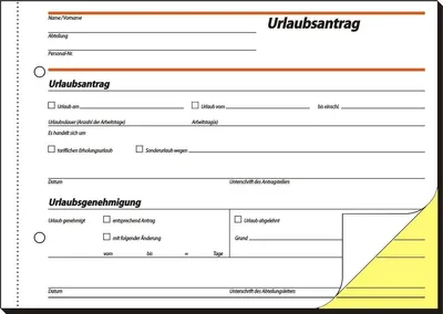 Produktbild von Formularbuch Urlaubsantrag A5 selbstdurchschreibend 2-fach VE=5x2x40 Blatt