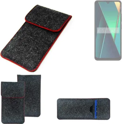 Produktbild von K-S-Trade Handy Schutz Hülle kompatibel mit POCO C75 Schutzhülle Handyhülle Filztasche Pouch Tasche Case Sleeve Filzhülle dunkelgrau roter Rand