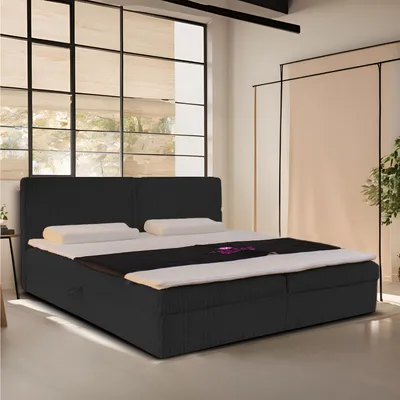 Produktbild von Polsterbett Nature mit Kopfteil, 200x200 cm, Kontinentales Doppelbett, Kordstoff: Schwarz mit Kokosnuss Topper
