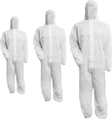 Produktbild von Bohrfux - 5 Stück Maleranzug PP Einweganzug Overall mit Kapuze ( Größe XXL ) Schutzanzug 40g/m Weiss Polypropylen Einwegoverall Rundumschutz