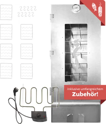 Produktbild von Räucherofen XL 110 cm hoch Stahl mit Heizspirale und Zubehör, Räucherschrank