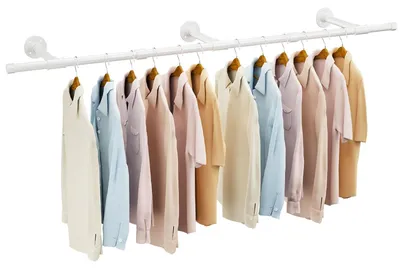 Obrázok produktu pre Nástenná vešiaková tyč, 156 cm - kovový vešiak - odnímateľná - priemyselná nástenná garderóba - úsporná, šetrí priestor - nosnosť do 50 kg