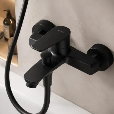 Immagine prodotto di AM.PM Miscelatore per vasca da bagno Miscelatore per vasca da bagno nero Miscelatore monocomando a parete Bagno Rubinetti per vasca da bagno in ottone