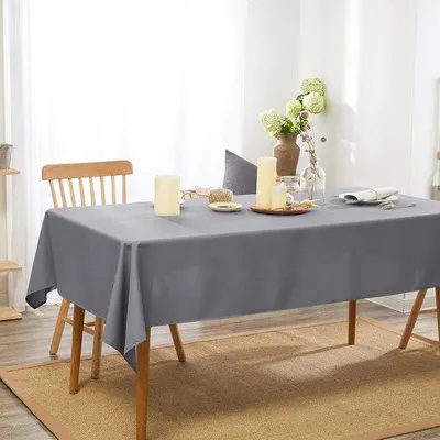 Produktbild von Wasserabweisendes Quadrat-Tischüberwurf aus Polyester, abnehmbar, für Eßtisch, Größe 130x130cm, grau.