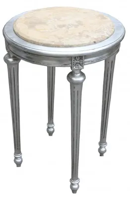 Immagine prodotto di Tavolino di servizio Casa Padrino in stile barocco, rotondo, con piano in argento/marmorizzato crema, dimensioni 72 x 49 cm - Tavolo in stile antico
