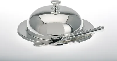 Produktbild von Butterdose mit Glaseinsatz & Buttermesser versilbert H 4,5cm D 12,0cm