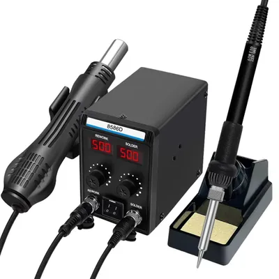 Productafbeelding van 2-in-1 soldeerstation - Heetluchtföhn en soldeerbout - 700 W - LCD-display - Temperatuurregeling - Geschikt voor PCB-reparaties