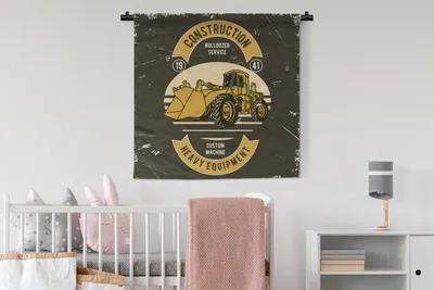 Produktbild von MuchoWow® Wandteppich Wandbehang Bulldozer - Vintage - Zeichnung 90x90 cm Tapisserie Dekoration Wandtuch - Wandaufhänger