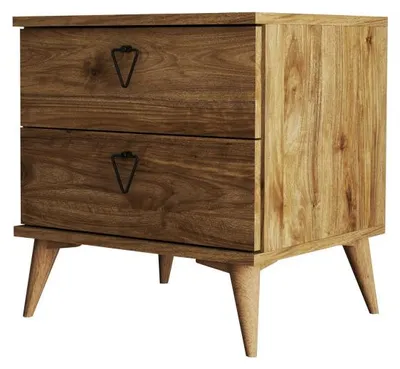 Image de Table de chevet ChevetReproduction noyer L 52 cm, 2 tiroirs, style bohème rustique