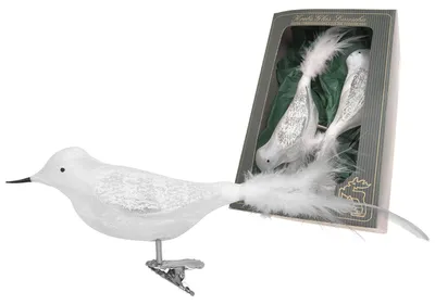 Produktbild von Krebs Glas Lauscha Christbaumschmuck Amsel aus Glas - Weiß - unversilbert - 2 Stück - Größe ca. 10cm - 24212