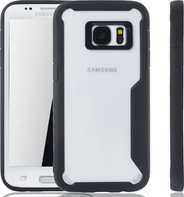 Produktbild von Schwarze Premium Samsung Galaxy S7 Edge Hybrid-Editon Hülle | Unterstützt Kabelloses Laden | aus edlem Acryl mit weichem Silikonrand Schwarz