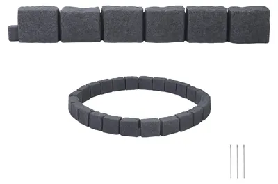 Produktbild von SucceBuy Beeteinfassung aus Kunststein, 119 cm, Rasenkante ohne Graben für Rasen, Blumenbeete und Gärten, 1er-Pack (je 6 Steine à 119x10x15,5 cm), 3 Befestigungsspitzen, Anthrazit