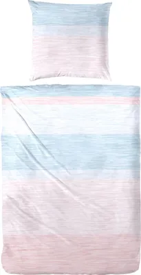 Produktbild von Mako-Satin Bettwäsche 200x200 + 2x80x80 cm 243178-045 gestreift blau rosa weiß