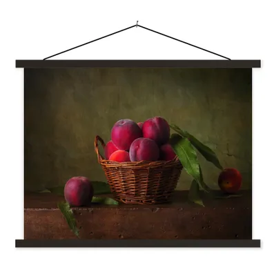 Produktbild von MuchoWow® Textilposter Korb - Pflaume - Rosa - Rustikal - Obst - Stilleben 150x113 cm mit schwarzem Rahmen - Wohnzimmer