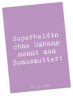 Produktbild von Mr. & Mrs. Panda Postkarte Spruch Bonusmutter Superheld - Lavendeltraum - Geschenk, Motivkarte, Elternteil, Mutterfigur, Unterstützung, Grußkarte, Anerkennung, kunstkarte