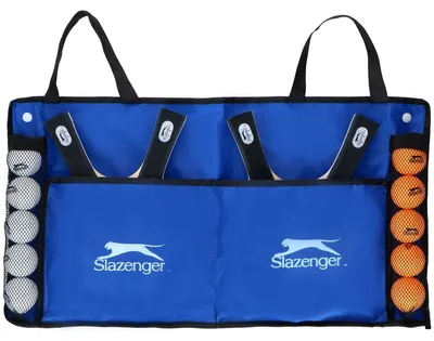 Produktbild von Slazenger Tischtennis Set 15 Teilig - 4 Tischtennisschläger, 10 Tischtennisbälle und 1 Tragetasche - Einfach Mitnehmen - Mehrfarbig