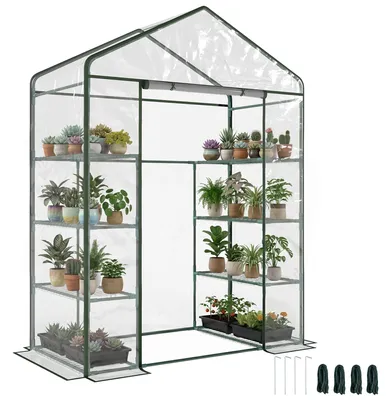 Image de Serre de jardin 8 šŠtagššres bache transparente PVC porte enroulable 143 x 73 x 195 cm - transparent