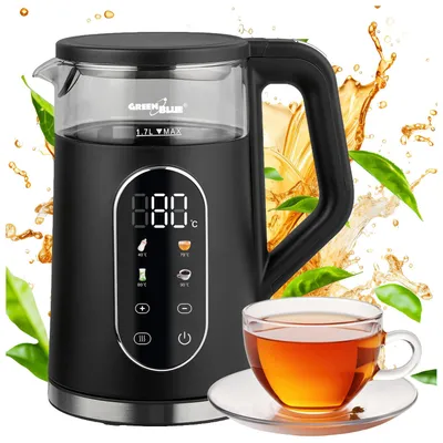 Zdjęcie produktu dla Czajnik bezprzewodowy GreenBlue, pojemność 1,7 l, szklany dzbanek, czytelny wyświetlacz, regulacja temperatury, moc 2200 W, model GB670 B