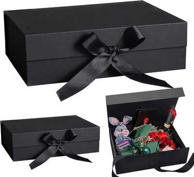 Zdjęcie produktu dla Pudełko prezentowe Premium - Pudełko magnetyczne - Kartonowe pudełko z kokardą - Opakowanie prezentowe - Dekoracyjne pudełko - Wymiary: 21 x 17 x 7 cm